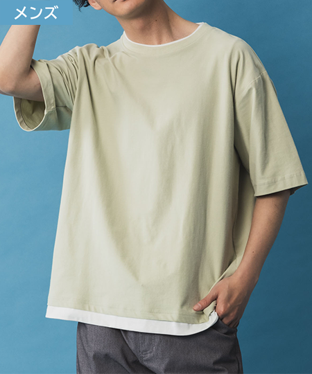 SARARI NAVY 冷感フェイクレイヤードTシャツ