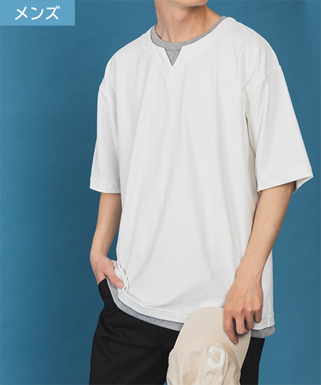 SARARI NAVY 冷感キーネックTシャツ