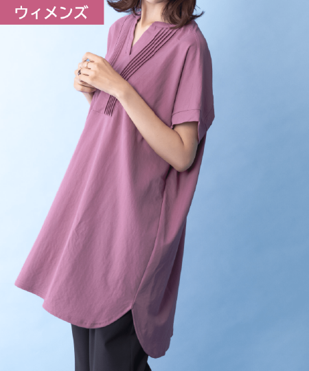 NAVY SARARI ピンタックチュニックプルオーバー