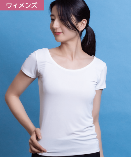 NAVY SARARI UネックTシャツ