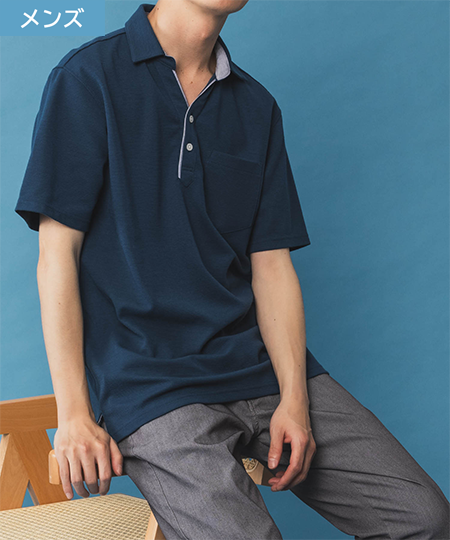 NAVY SARARI リピュール加工 リップルポロシャツ