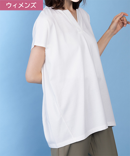 NAVY SARARI リピュール加工 スキッパーTシャツ