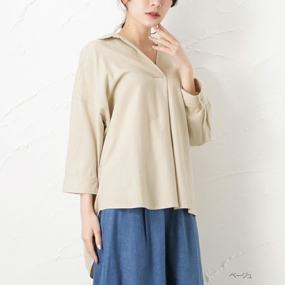 NAVY ミントリネン スキッパーシャツ レディース