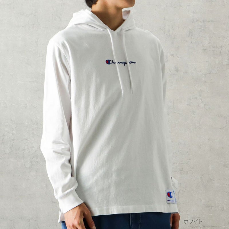 Champion ロゴ刺繍フード付きロングスリーブTシャツ メンズ商品画像-2