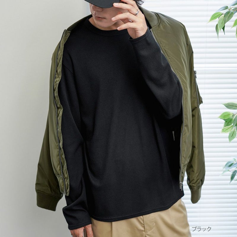 NAVY ワッフルクルーロングスリーブTシャツ メンズ商品画像-3