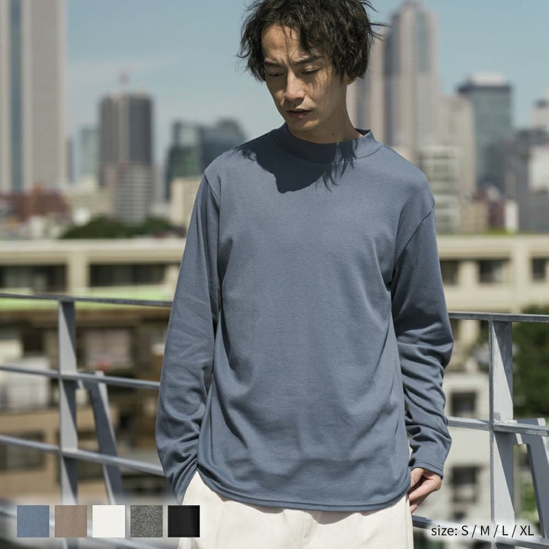 NAVY スムースモックネックロングスリーブTシャツ メンズ商品画像-1