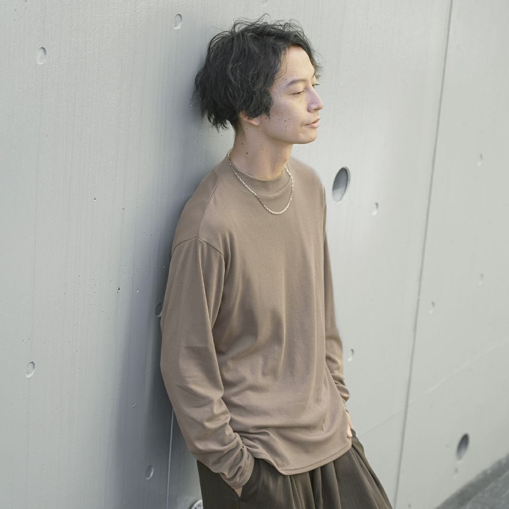 NAVY スムースモックネックロングスリーブTシャツ メンズ