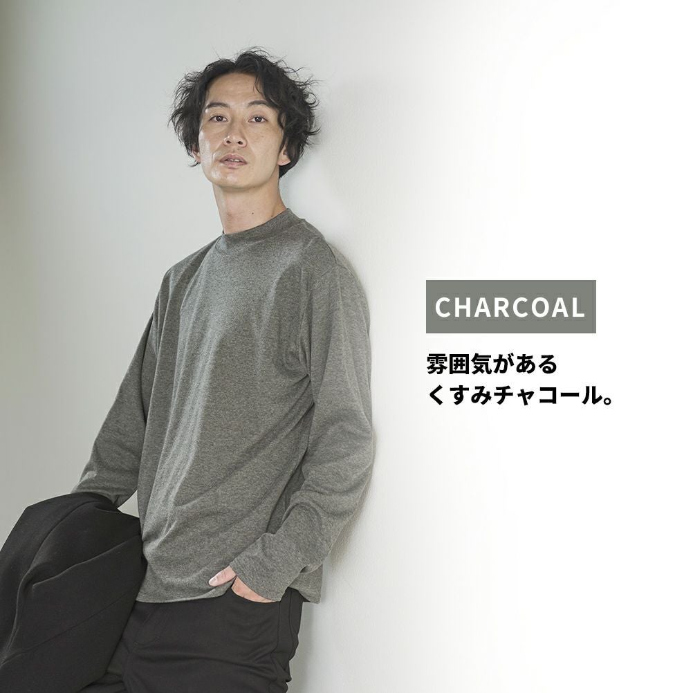 NAVY スムースモックネックロングスリーブTシャツ メンズ