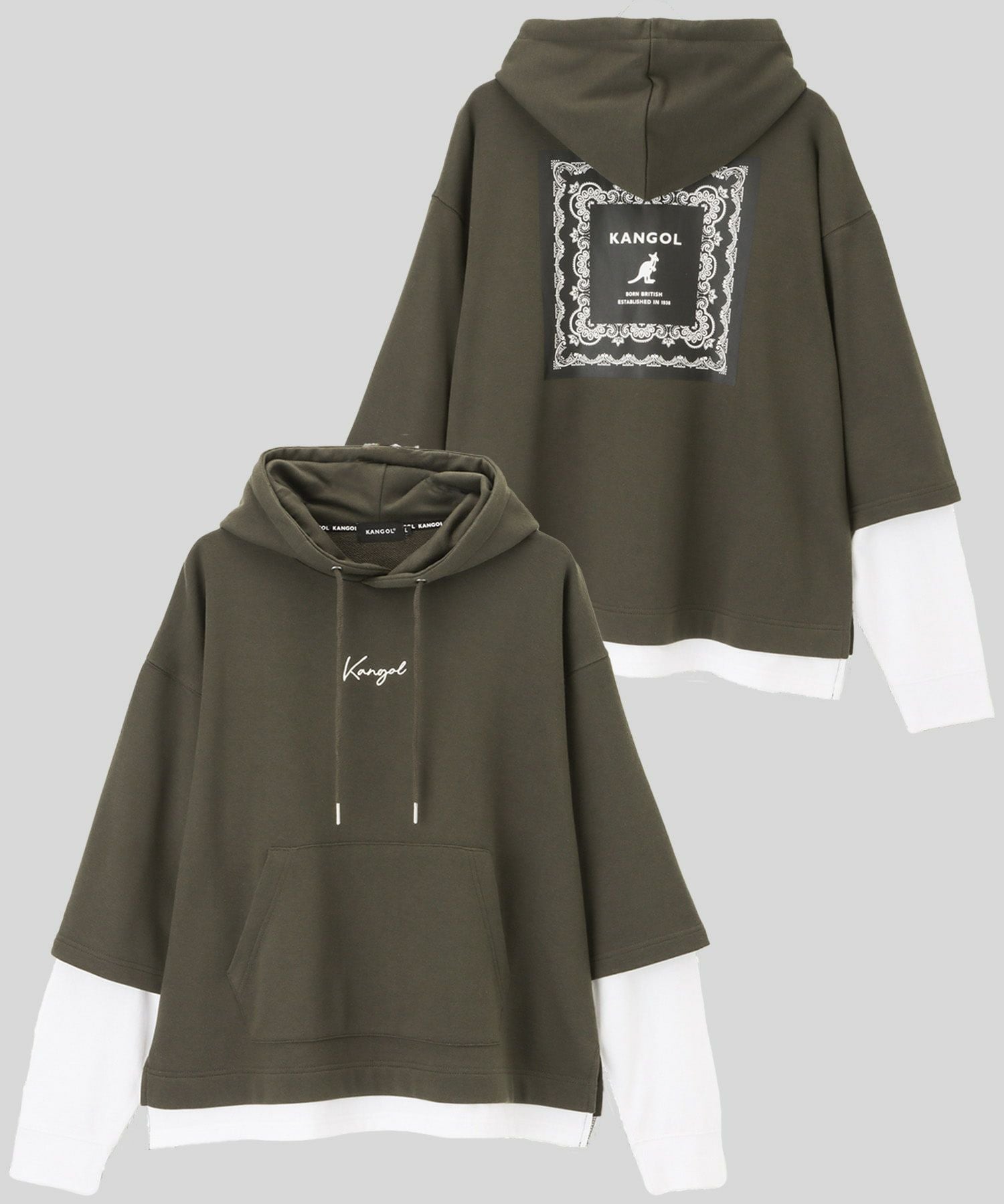 KANGOL バンダナボックスロゴフェイクレイヤードパーカー メンズ