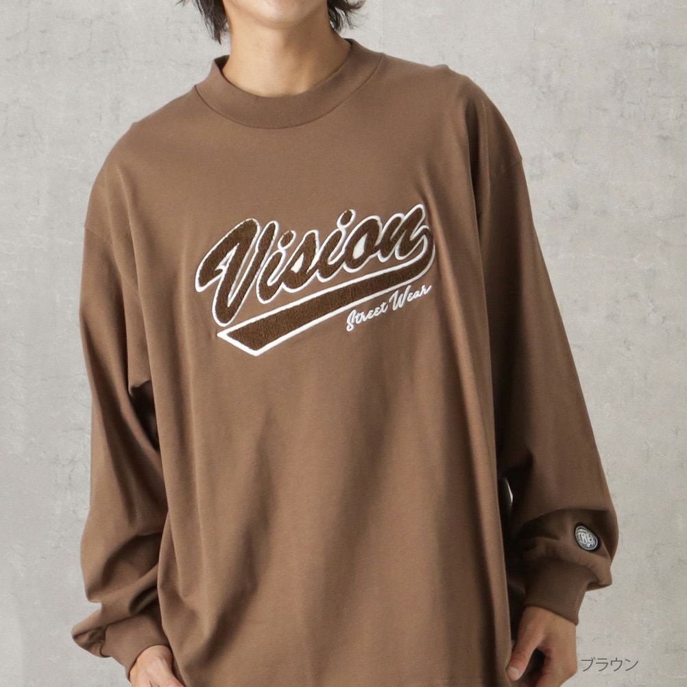 VISION STREET WEAR ヘビーウエイトサガラモックネックロングスリーブTシャツ メンズ