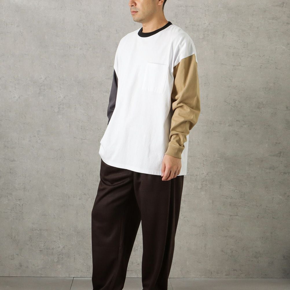 Goodwear 袖配色スーパービッグシルエット ポケット付きロングスリーブTシャツ メンズ