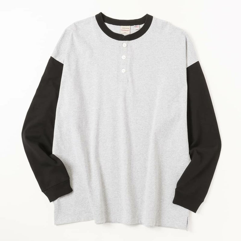 [期間限定価格]【オンラインストア限定】Goodwear ヘンリーネック袖配色スーパービッグシルエット ロングスリーブTシャツ メンズ商品画像-1