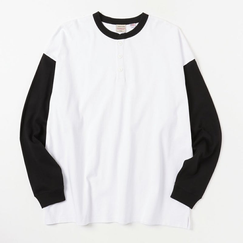 [期間限定価格]【オンラインストア限定】Goodwear ヘンリーネック袖配色スーパービッグシルエット ロングスリーブTシャツ メンズ商品画像-2