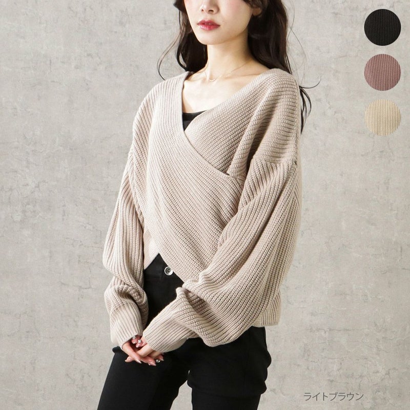 【オンラインストア限定】ミドルゲージクロスネックニットプルオーバー レディース商品画像-1