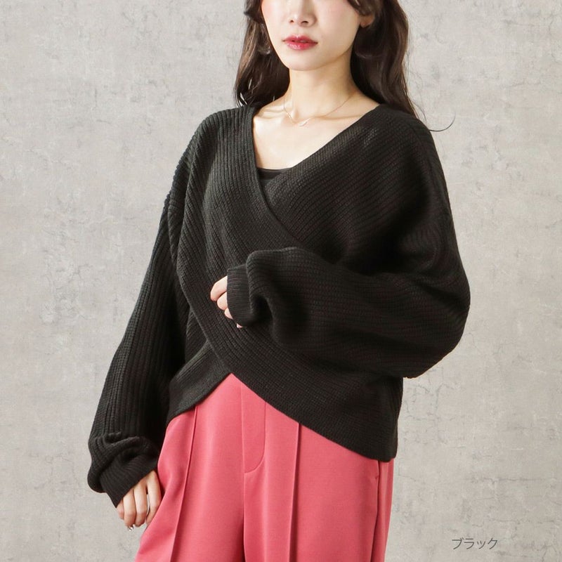【オンラインストア限定】ミドルゲージクロスネックニットプルオーバー レディース商品画像-2