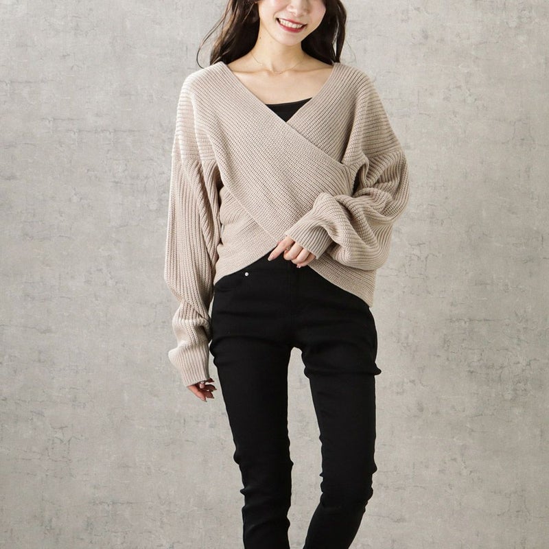 【オンラインストア限定】ミドルゲージクロスネックニットプルオーバー レディース商品画像-5