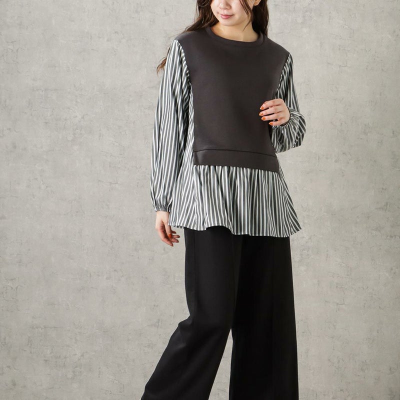 [期間限定価格]NAVY ポンチ素材 マルシェ布帛ドッキングプルオーバー レディース商品画像-5