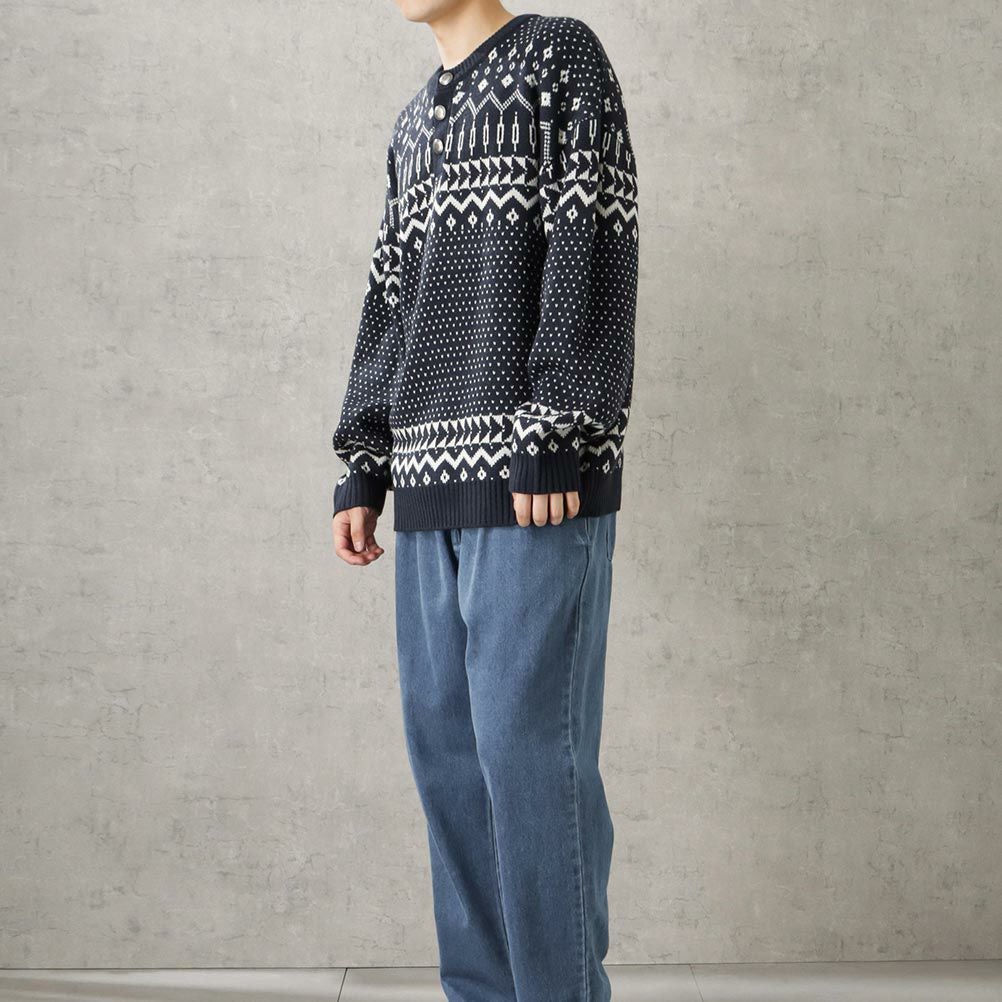 POWER TO THE PEOPLE ヘンリージャカードニット メンズ