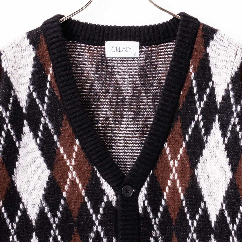 CREALY 総柄ニットVカーディガン メンズ