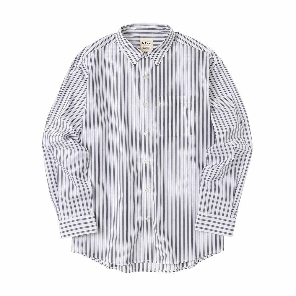 NAVY オーバーストライプシャツ メンズ