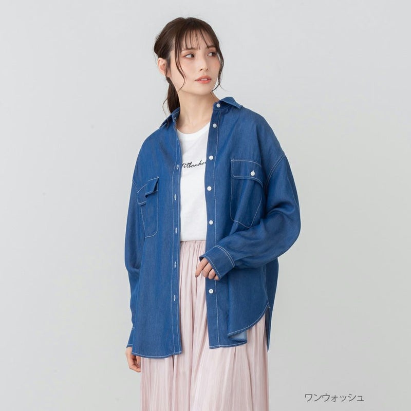 NAVY リヨセルデニムセミワイドシャツ レディース商品画像-2