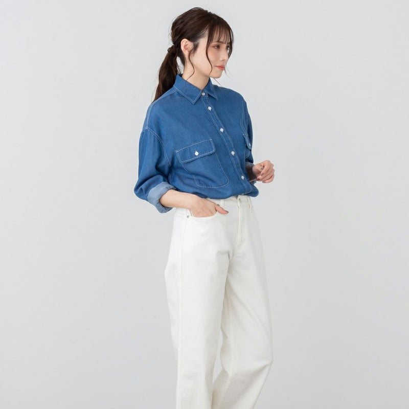 NAVY  リヨセルデニムセミワイドシャツ レディース商品画像-3