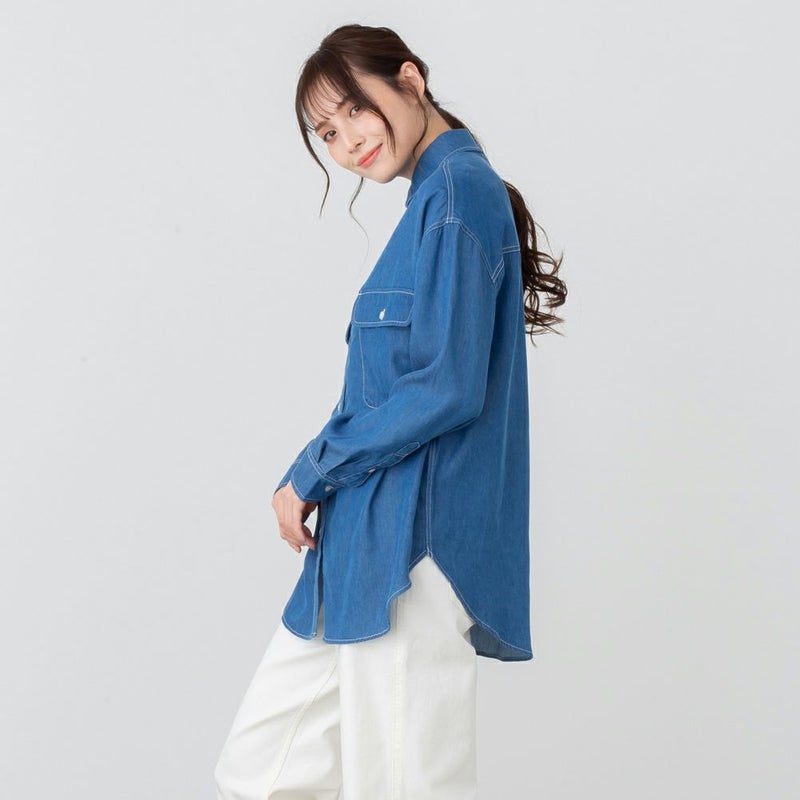 NAVY リヨセルデニムセミワイドシャツ レディース商品画像-4