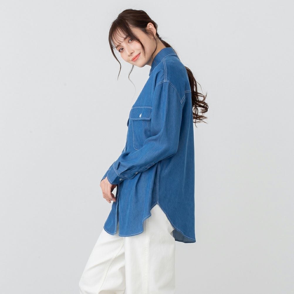 NAVY リヨセルデニムセミワイドシャツ レディース