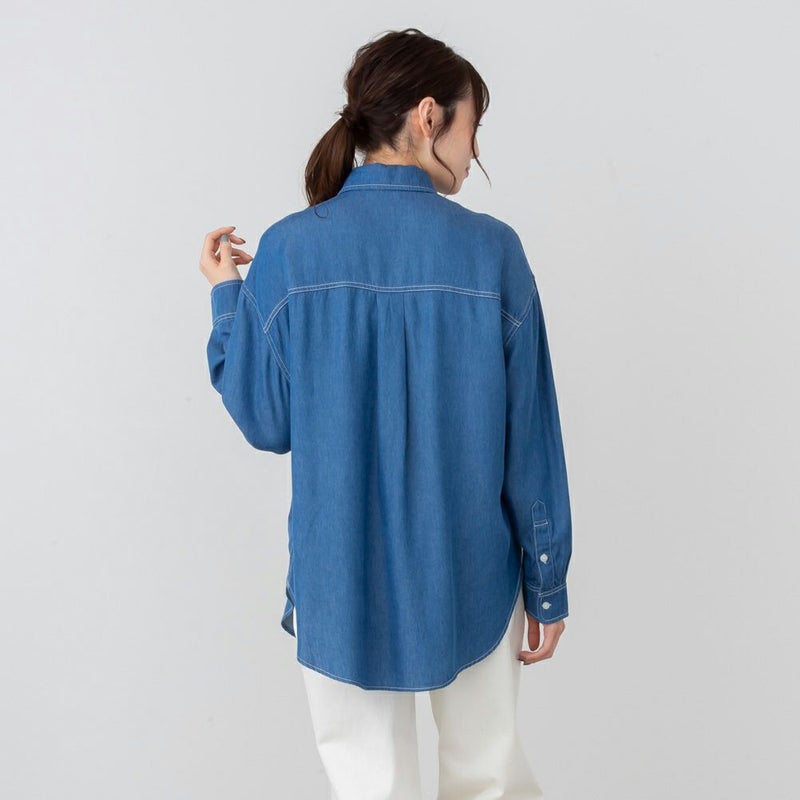 NAVY リヨセルデニムセミワイドシャツ レディース商品画像-5