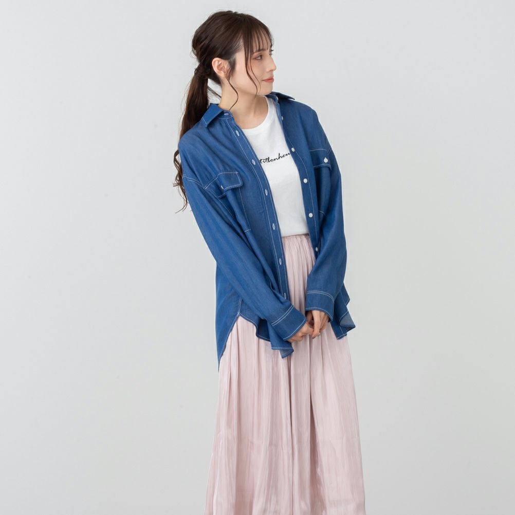 NAVY リヨセルデニムセミワイドシャツ レディース