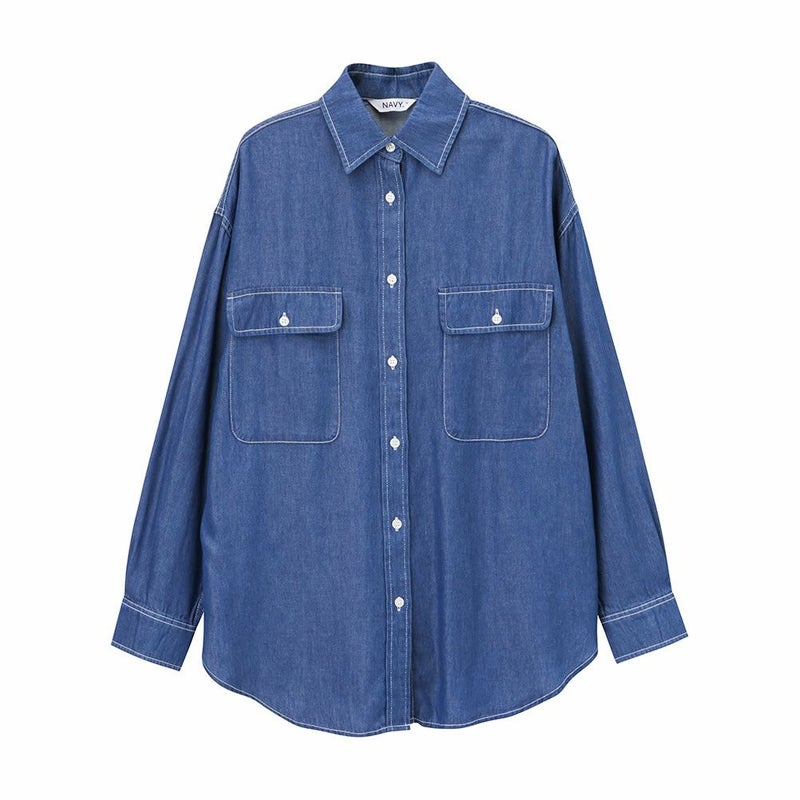 NAVY リヨセルデニムセミワイドシャツ レディース商品画像-11