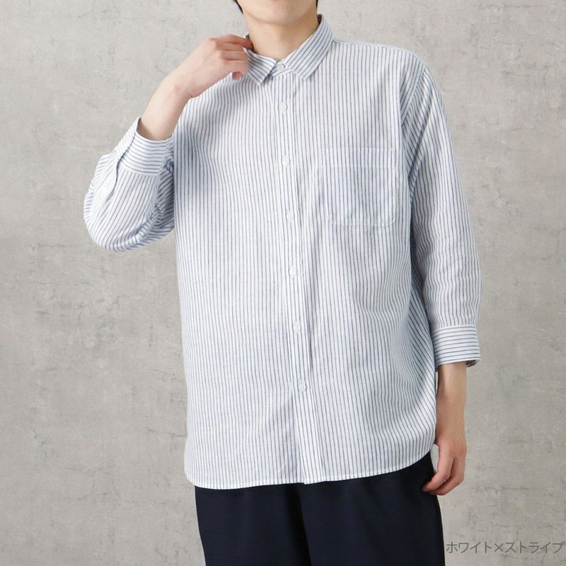 NAVY SOLOTEX(R)使用 リネンブレンド7分袖シャツ メンズ商品画像-2