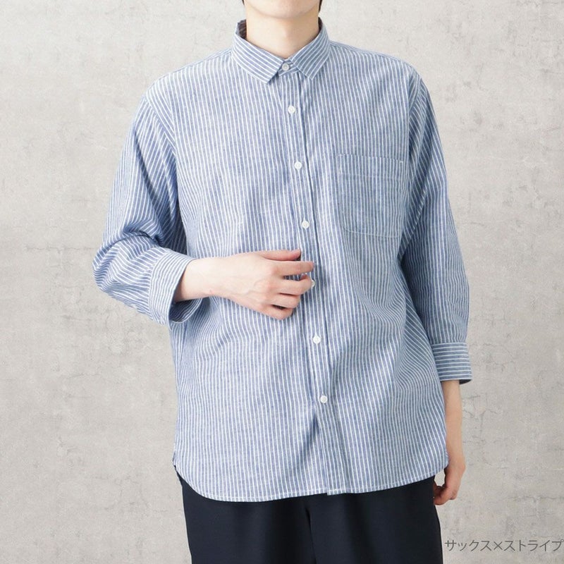 NAVY SOLOTEX(R)使用 リネンブレンド7分袖シャツ メンズ商品画像-5