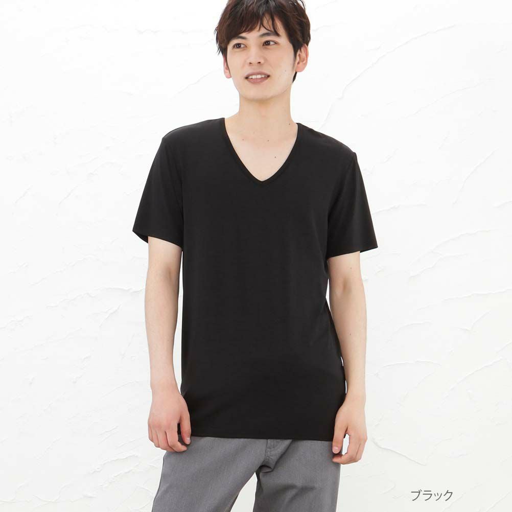 【ブラック】【コンパクトスーピマ】スムース Vネック Tシャツ スーピマコットン GFロゴ 3パック VネックTシャツ Traditional Fit