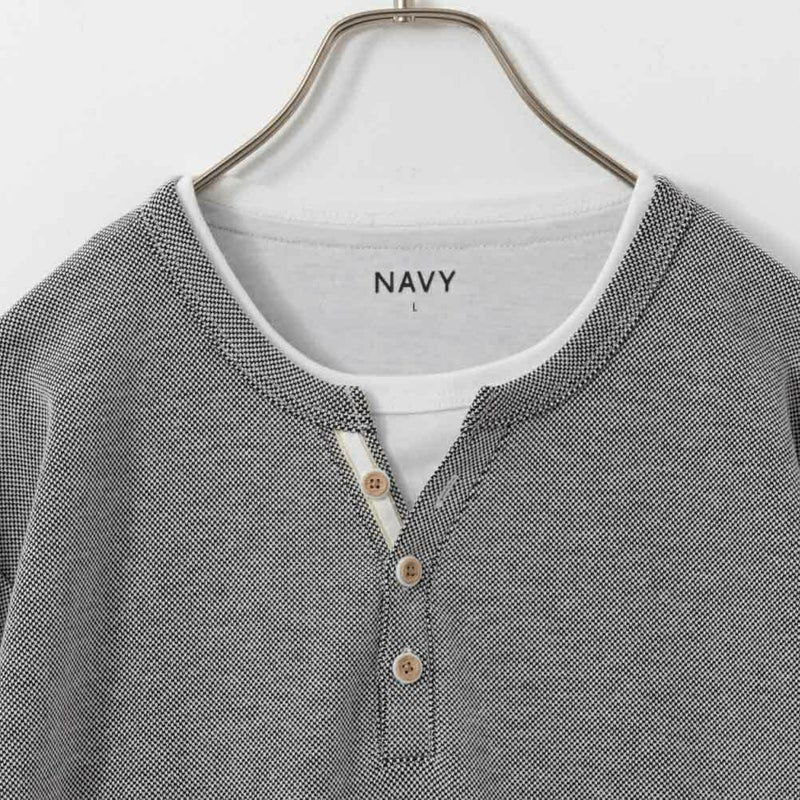 NAVY ヘンリーネックフェイクレイヤード長袖Tシャツ メンズ商品画像-5