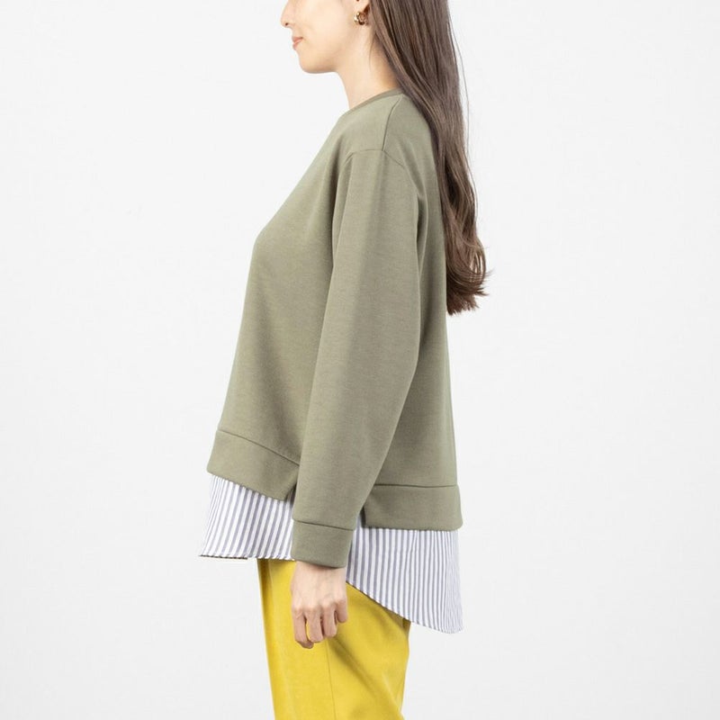 [期間限定価格]NAVY ポンチ素材 時短シャツ切り替えラウンドプルオーバー レディース商品画像-4