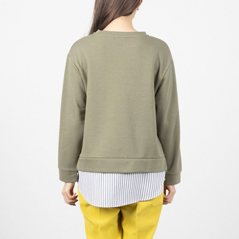 [期間限定価格]NAVY ポンチ素材 時短シャツ切り替えラウンドプルオーバー レディース商品画像-5