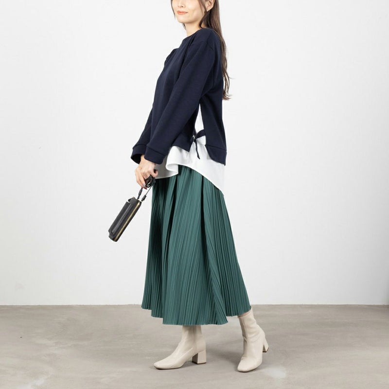 [期間限定価格]NAVY ポンチ素材 時短シャツ切り替えラウンドプルオーバー レディース商品画像-6