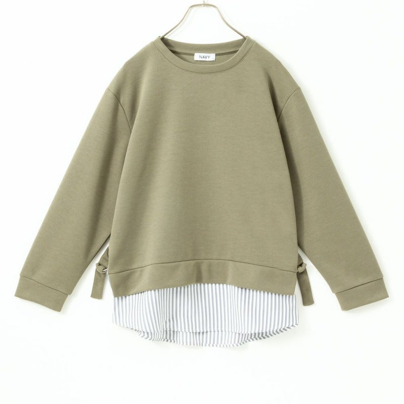 [期間限定価格]NAVY ポンチ素材 時短シャツ切り替えラウンドプルオーバー レディース商品画像-7