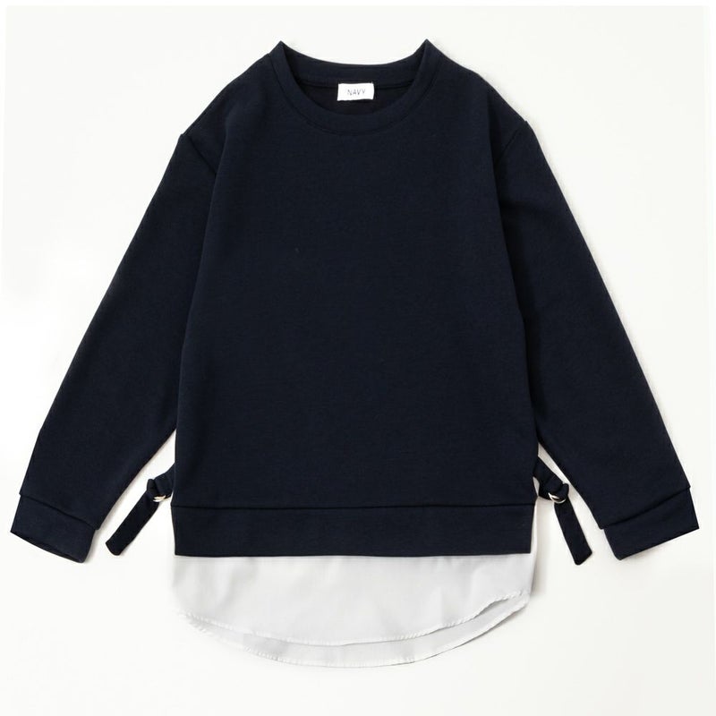 [期間限定価格]NAVY ポンチ素材 時短シャツ切り替えラウンドプルオーバー レディース商品画像-9