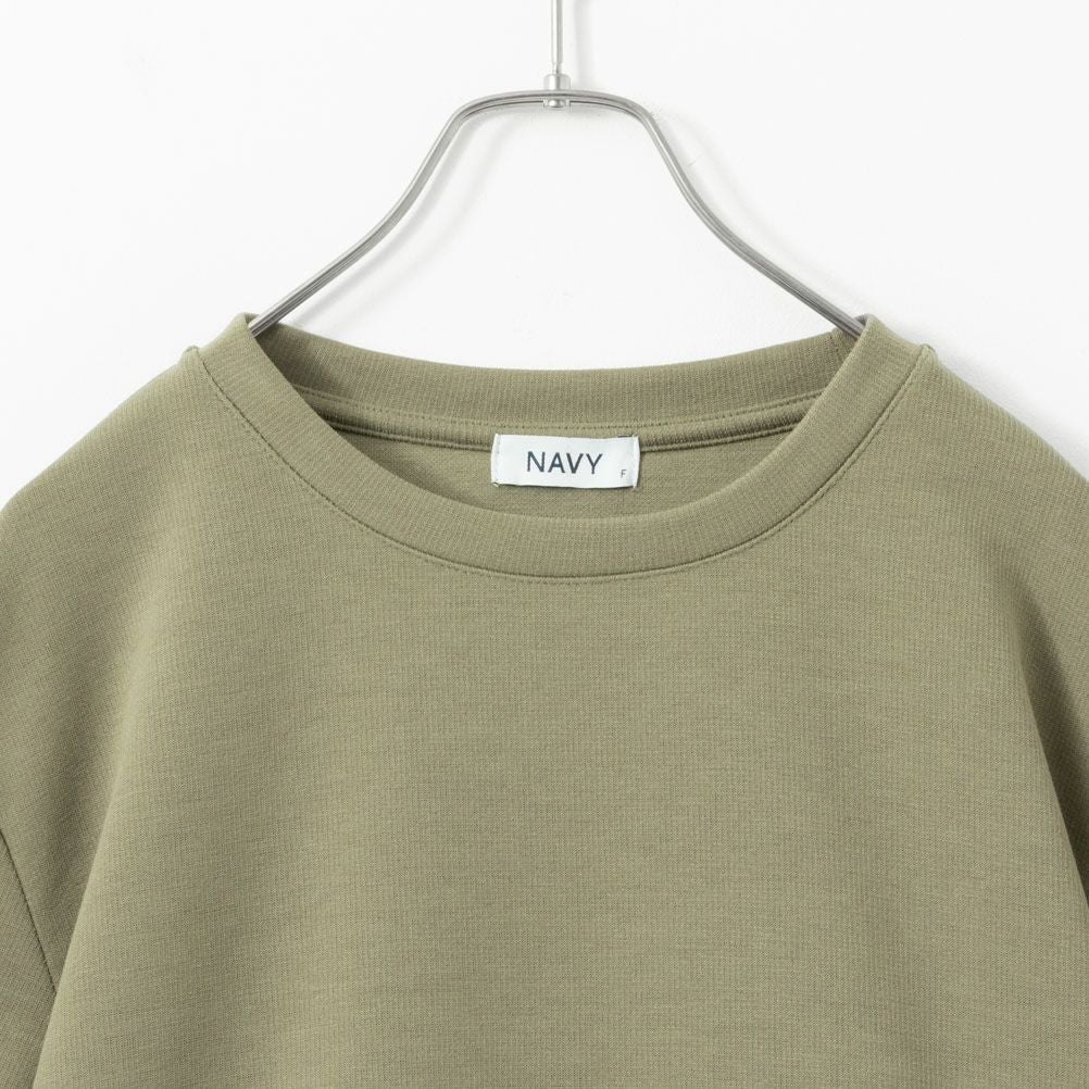 NAVY ポンチ素材 時短シャツ切り替えラウンドプルオーバー レディース