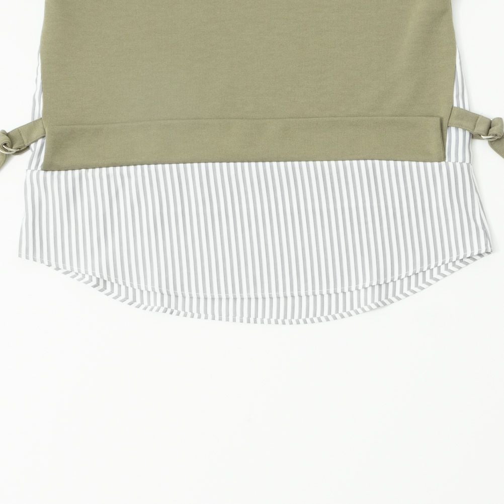 NAVY ポンチ素材 時短シャツ切り替えラウンドプルオーバー レディース