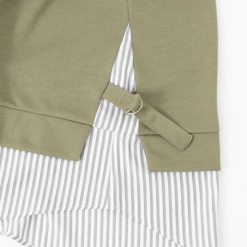 NAVY ポンチ素材 時短シャツ切り替えラウンドプルオーバー レディース商品画像-14