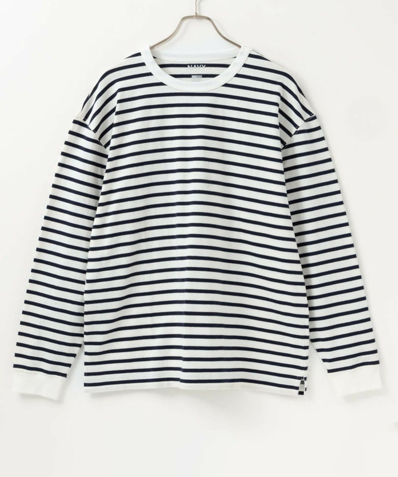 NAVY USコットン100% ボーダー長袖Tシャツ メンズ商品画像-2