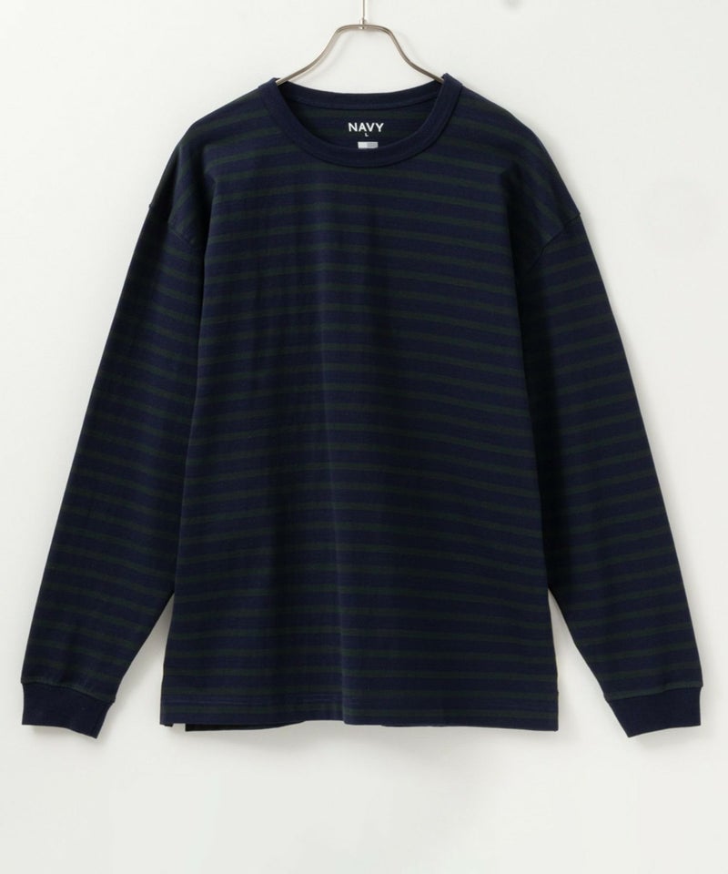 NAVY USコットン100% ボーダー長袖Tシャツ メンズ商品画像-5
