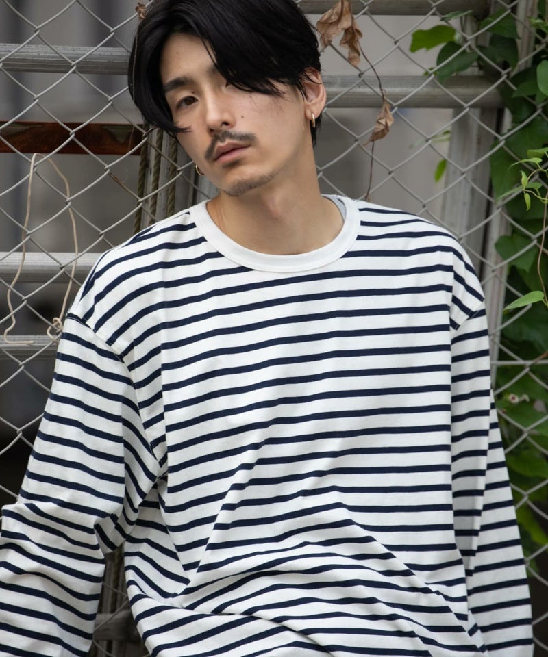 NAVY USコットン100% ボーダー長袖Tシャツ メンズ商品画像-6