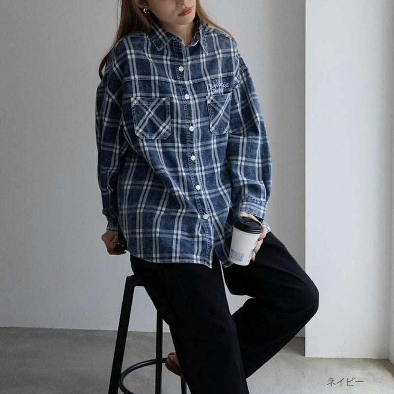 UNDERWRAPS 刺繍デニムチェックシャツ レディース商品画像-1