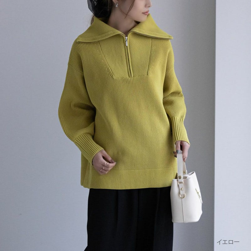 [期間限定knit]NAVY  セーラーカラーハーフジップアップニット レディース商品画像-1