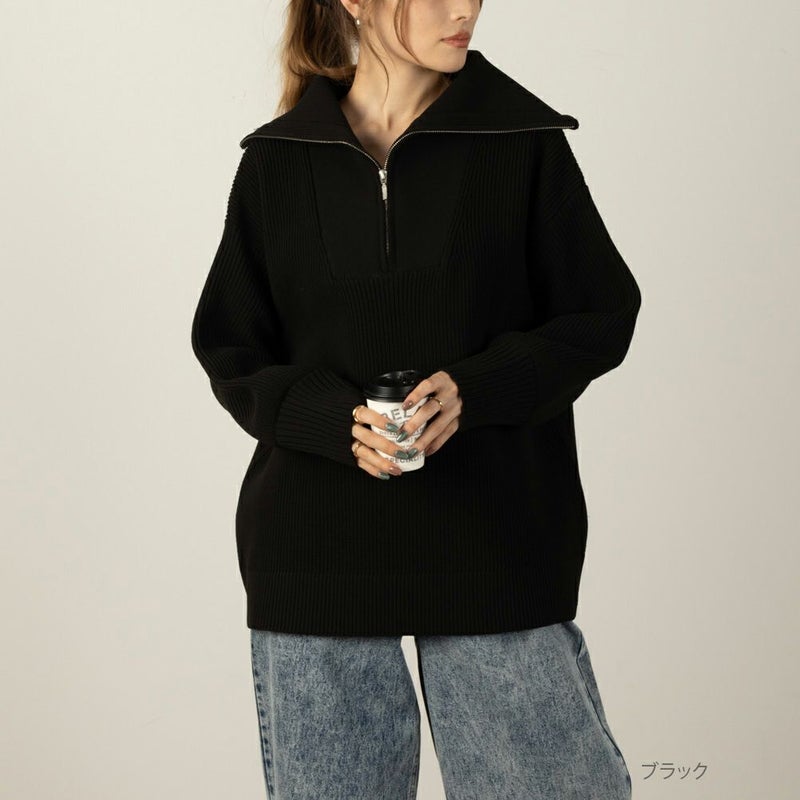 [期間限定knit]NAVY  セーラーカラーハーフジップアップニット レディース商品画像-2