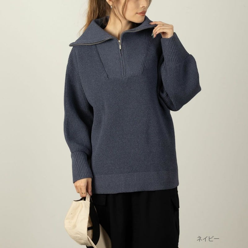 [期間限定knit]NAVY  セーラーカラーハーフジップアップニット レディース商品画像-3